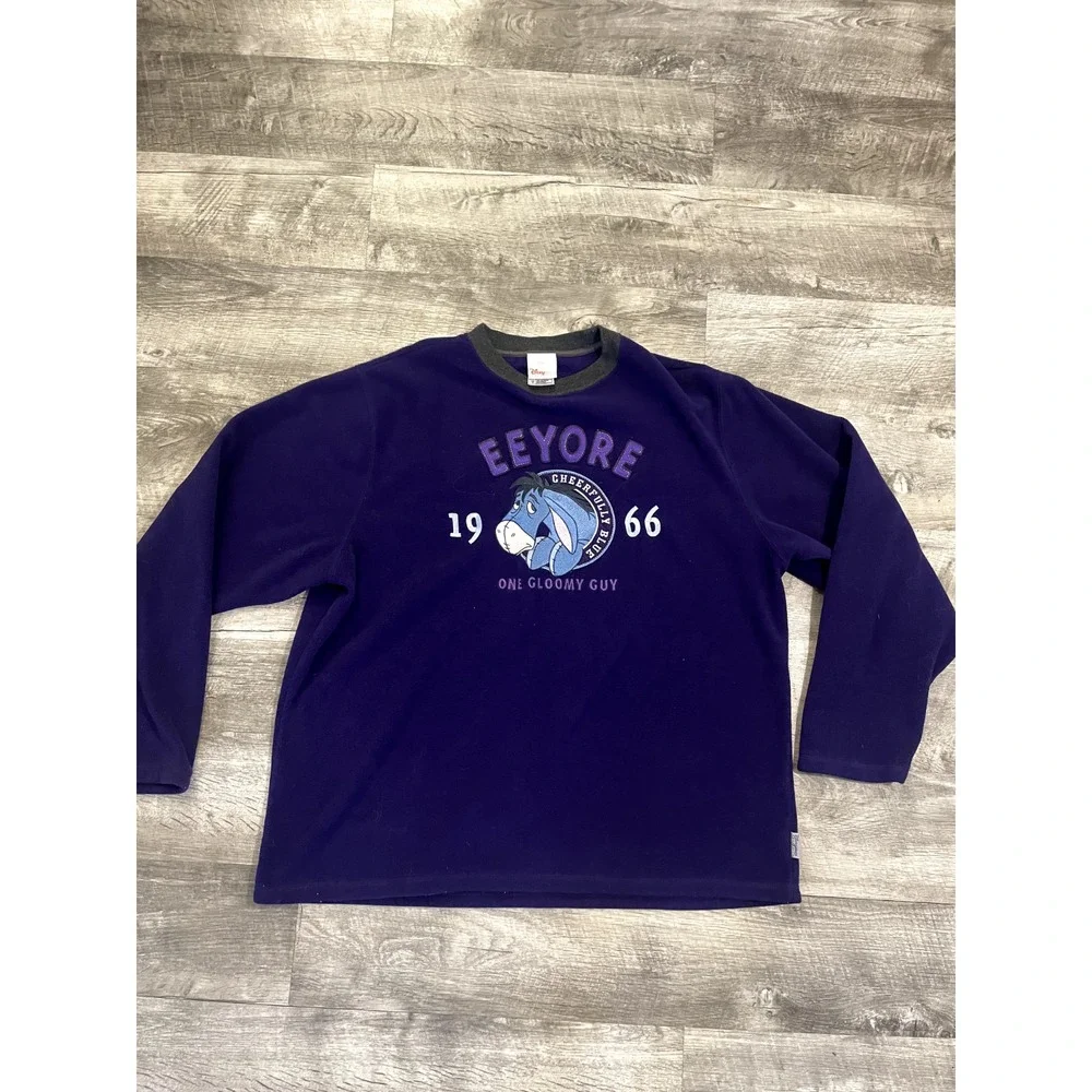 Disney Store Eeyore Fleece Sweatshirt Mens M Purple‎ Embroidered Winnie the Pooh